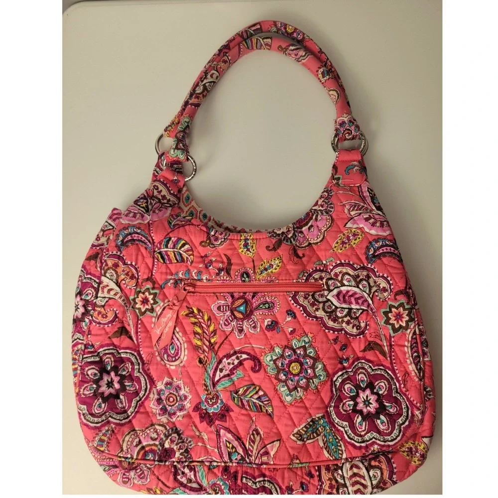 Vera Bradley Pink Paisley Quilted Cotton Hobo Shoulder Bag Floral Geometric